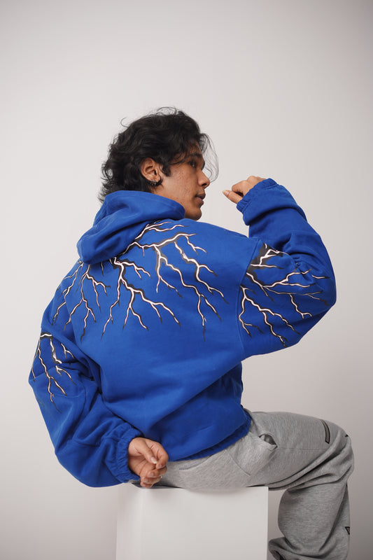 Blue Oversized Graphic Hoodie – ThunderBolt by AstroEyee