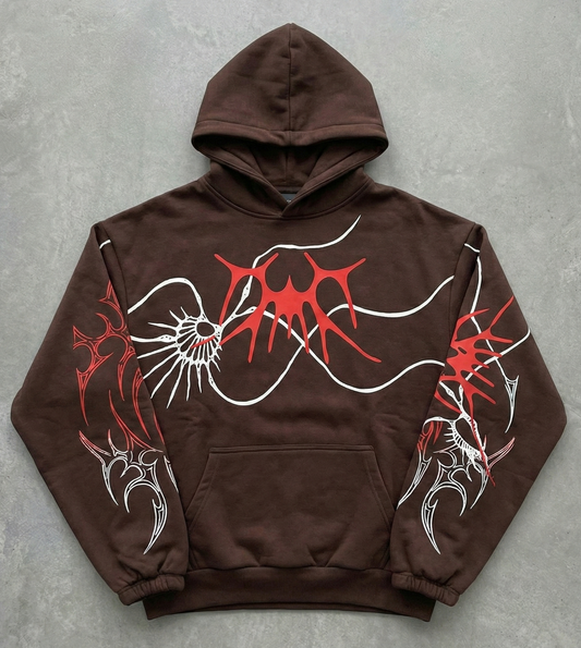 Brown Oversized Graphic Hoodie – Crimson Veins by AstroEyee
